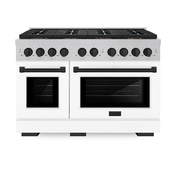 ZLINE Autograph Edition 48 in. 6.7 cu. ft. Paramount Dual Fuel Range with 8 Burner DuoPro™ Cooktop and Dual Ovens in Satin Stainless Steel with White Matte Doors and Matte Black Accents, Open Box-Great Condition