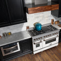 ZLINE 60 in. 7.4 cu. ft. Legacy Dual Fuel Range with 9 Burner Gas Cooktop and 2 Electric Convection Ovens in Satin Stainless Steel and White Matte Doors (RAS-WM-60)
