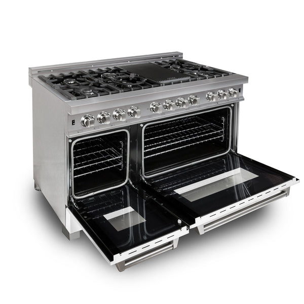 ZLINE 60 in. 7.4 cu. ft. Legacy Dual Fuel Range with 9 Burner Gas Cooktop and 2 Electric Convection Ovens in Satin Stainless Steel and White Matte Doors (RAS-WM-60)