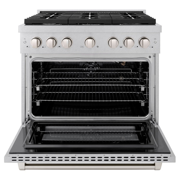 ZLINE 36 in. 5.2 cu. ft. Paramount Gas Range with 6 Burner Cooktop and Convection Gas Oven in Satin Stainless Steel, Open Box-Good Condition
