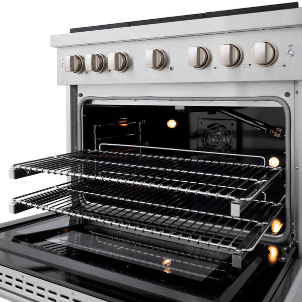 ZLINE 36 in. 5.2 cu. ft. Paramount Gas Range with 6 Burner Cooktop and Convection Gas Oven in Satin Stainless Steel, Open Box-Good Condition