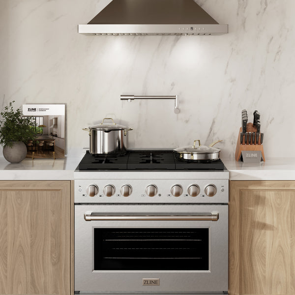 ZLINE 36 in. 5.2 cu. ft. Paramount Gas Range with 6 Burner Cooktop and Convection Gas Oven in Satin Stainless Steel, Open Box-Great Condition