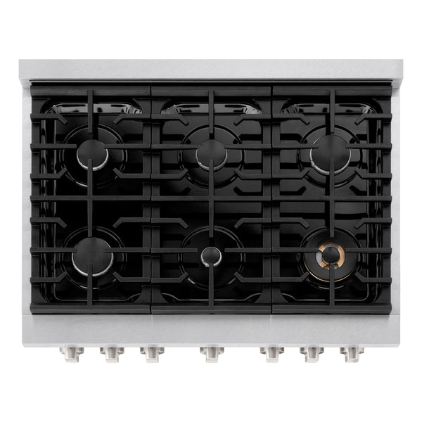ZLINE 36 in. 5.2 cu. ft. Paramount Gas Range with 6 burner Cooktop and Convection Gas Oven in Satin Stainless Steel (SGRS-36)