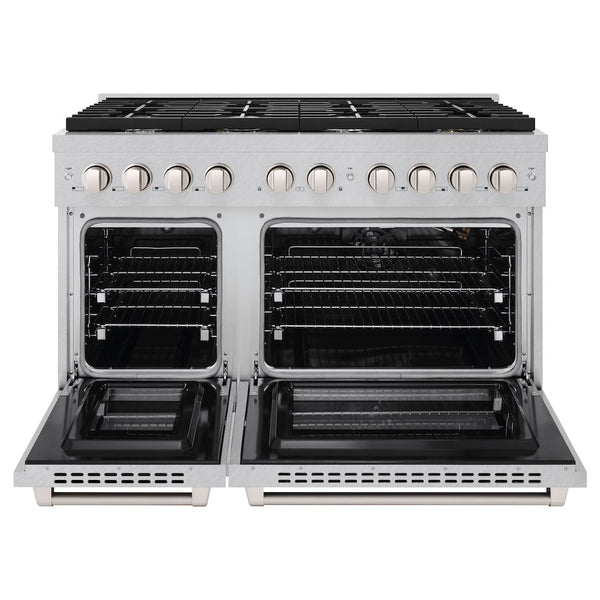 ZLINE 48 in. 6.7 cu. ft. Paramount Double Oven Gas Range with 8 Burner Cooktop in Satin Stainless Steel, Open Box-Good Condition