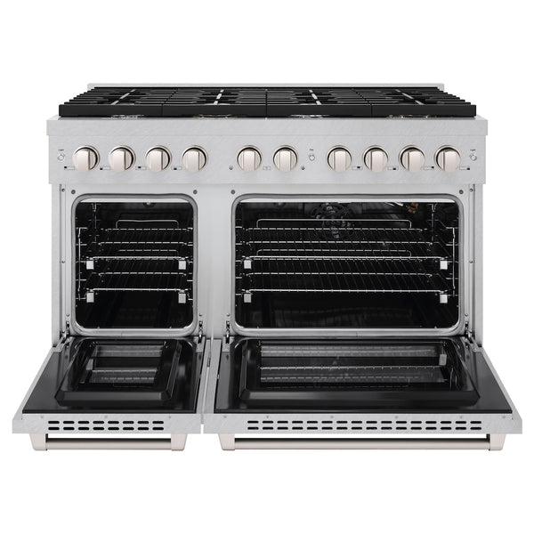 ZLINE 48 in. 6.7 cu. ft. Paramount Double Oven Gas Range with 8 Burner Cooktop in Satin Stainless Steel, Open Box-Great Condition