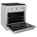 ZLINE 30 in. 4.2 cu. ft. Paramount Gas Range with Convection Gas Oven in Satin Stainless Steel with 4 Brass Burners (SGRS-BR-30)