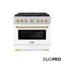 ZLINE Autograph Edition 36 in. 5.2 cu. ft. Paramount Dual Fuel Range with 6 Burner DuoPro™ Cooktop and Electric Convection Oven in Satin Stainless Steel with White Matte Door and Champagne Bronze Accents, Open Box-Great Condition