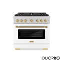ZLINE Autograph Edition 36 in. 5.2 cu. ft. Paramount Dual Fuel Range with 6 Burner DuoPro™ Cooktop and Electric Convection Oven in Satin Stainless Steel with White Matte Door and Champagne Bronze Accents, Open Box-Good Condition