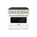 ZLINE Autograph Edition 36 in. 5.2 cu. ft. Paramount Dual Fuel Range with 6 Burner DuoPro™ Cooktop and Electric Convection Oven in Satin Stainless Steel with White Matte Door and Champagne Bronze Accents, Open Box-Great Condition