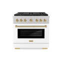 ZLINE Autograph Edition 36 in. 5.2 cu. ft. Paramount Dual Fuel Range with 6 Burner DuoPro™ Cooktop and Electric Convection Oven in Satin Stainless Steel with White Matte Door and Champagne Bronze Accents, Open Box-Good Condition