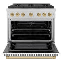 ZLINE Autograph Edition 36 in. 5.2 cu. ft. Paramount Dual Fuel Range with 6 Burner DuoPro™ Cooktop and Electric Convection Oven in Satin Stainless Steel with White Matte Door and Champagne Bronze Accents, Open Box-Good Condition