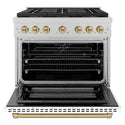 ZLINE Autograph Edition 36 in. 5.2 cu. ft. Paramount Dual Fuel Range with 6 Burner DuoPro™ Cooktop and Electric Convection Oven in Satin Stainless Steel with White Matte Door and Champagne Bronze Accents, Open Box-Great Condition