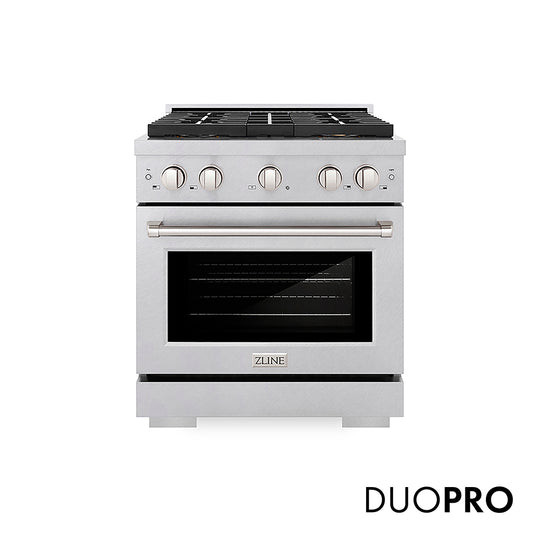ZLINE 30 in. 4.2 cu. ft. Paramount Gas Range with 4 Burner DuoPro™ Cooktop and Convection Gas Oven in Satin Stainless Steel, Open Box-Great Condition