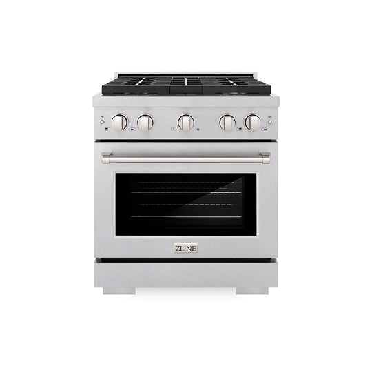 ZLINE 30 in. 4.2 cu. ft. Paramount Gas Range with 4 Burner DuoPro™ Cooktop and Convection Gas Oven in Satin Stainless Steel (PSGRS-30)