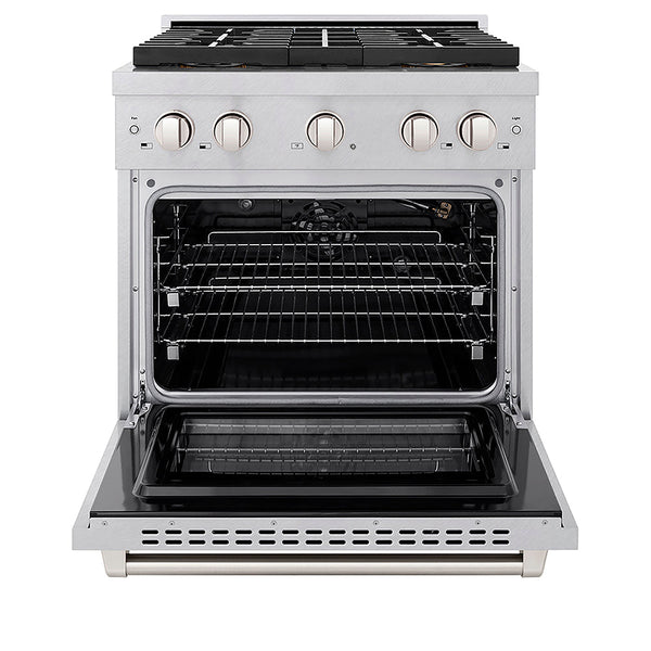 ZLINE 30 in. 4.2 cu. ft. Paramount Gas Range with 4 Burner DuoPro™ Cooktop and Convection Gas Oven in Satin Stainless Steel, Open Box-Good Condition