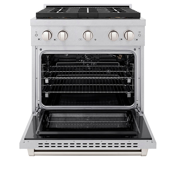 ZLINE 30 in. 4.2 cu. ft. Paramount Gas Range with 4 Burner DuoPro™ Cooktop and Convection Gas Oven in Satin Stainless Steel, Open Box-Great Condition