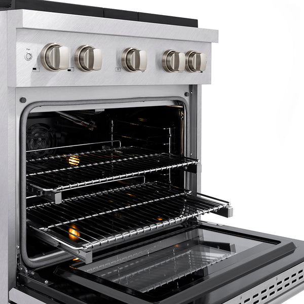 ZLINE 30 in. 4.2 cu. ft. Paramount Gas Range with 4 Burner DuoPro™ Cooktop and Convection Gas Oven in Satin Stainless Steel (PSGRS-30)
