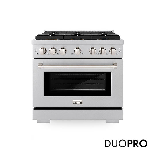 ZLINE 36 in. 5.2 cu. ft. Paramount Gas Range with 6 Burner DuoPro™ Cooktop and Convection Gas Oven in Satin Stainless Steel, Open Box-Great Condition