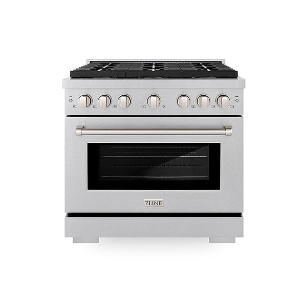 ZLINE 36 in. 5.2 cu. ft. Paramount Gas Range with 6 Burner DuoPro™ Cooktop and Convection Gas Oven in Satin Stainless Steel, Open Box-Good Condition