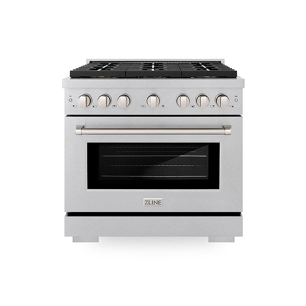 ZLINE 36 in. 5.2 cu. ft. Paramount Gas Range with 6 Burner DuoPro™ Cooktop and Convection Gas Oven in Satin Stainless Steel, Open Box-Great Condition