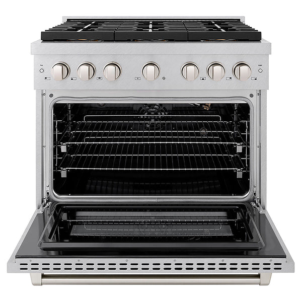 ZLINE 36 in. 5.2 cu. ft. Paramount Gas Range with 6 Burner DuoPro™ Cooktop and Convection Gas Oven in Satin Stainless Steel, Open Box-Good Condition