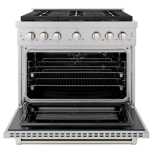 ZLINE 36 in. 5.2 cu. ft. Paramount Gas Range with 6 Burner DuoPro™ Cooktop and Convection Gas Oven in Satin Stainless Steel, Open Box-Great Condition