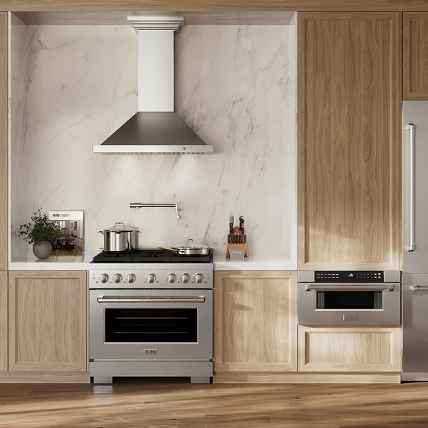 ZLINE 36 in. 5.2 cu. ft. Paramount Gas Range with 6 Burner DuoPro™ Cooktop and Convection Gas Oven in Satin Stainless Steel (PSGRS-36)