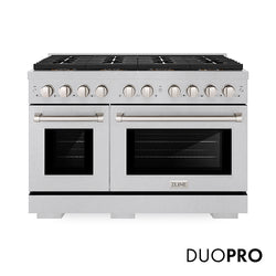 ZLINE 48 in. 6.7 cu. ft. Paramount Gas Range with 8 Burner DuoPro™ Cooktop and Dual Ovens in Satin Stainless Steel, Open Box-Great Condition