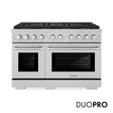 ZLINE 48 in. 6.7 cu. ft. Paramount Gas Range with 8 Burner DuoPro™ Cooktop and Dual Ovens in Satin Stainless Steel, Open Box-Good Condition