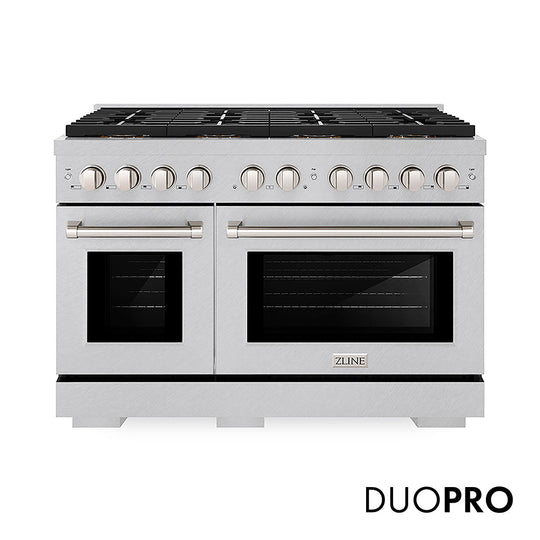 ZLINE 48 in. 6.7 cu. ft. Paramount Gas Range with 8 Burner DuoPro™ Cooktop and Dual Ovens in Satin Stainless Steel, Open Box-Good Condition
