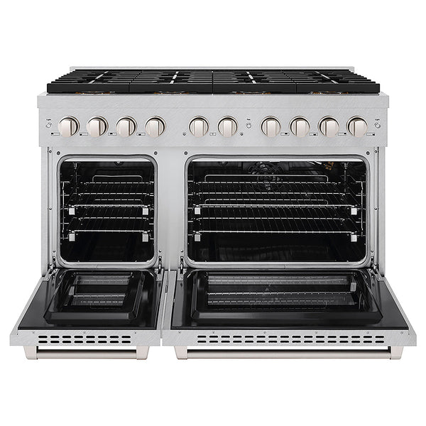 ZLINE 48 in. 6.7 cu. ft. Paramount Gas Range with 8 Burner DuoPro™ Cooktop and Dual Ovens in Satin Stainless Steel, Open Box-Good Condition
