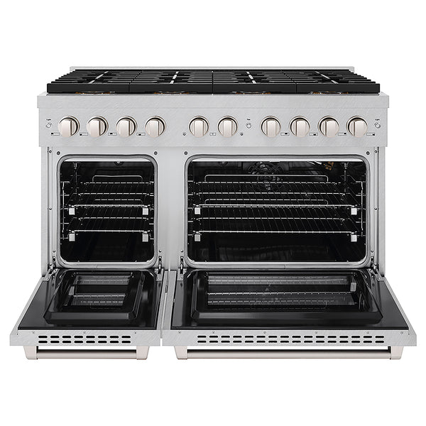 ZLINE 48 in. 6.7 cu. ft. Paramount Gas Range with 8 Burner DuoPro™ Cooktop and Dual Ovens in Satin Stainless Steel, Open Box-Great Condition