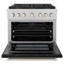 ZLINE 36 in. 5.2 cu. ft. Paramount Gas Range with 6 Burner DuoPro™ Cooktop and Convection Gas Oven in Satin Stainless Steel with Black Matte Door (PSGRS-BLM-36)