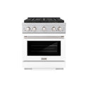 ZLINE 30 in. 4.2 cu. ft. Paramount Gas Range with 4 Burner DuoPro™ Cooktop and Convection Gas Oven in Satin Stainless Steel with White Matte Door (PSGRS-WM-30)