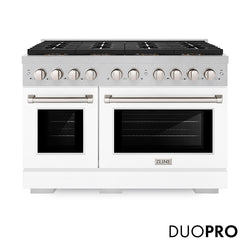 ZLINE 48 in. 6.7 cu. ft. Paramount Gas Range with 8 Burner DuoPro™ Cooktop and Dual Ovens in Satin Stainless Steel with White Matte Doors (PSGRS-WM-48)