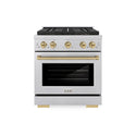 ZLINE Autograph Edition 30 in. 4.2 cu. ft. Paramount Gas Range with 4 Burner DuoPro™ Cooktop and Convection Gas Oven in Satin Stainless Steel and Champagne Bronze Accents, Open Box-Great Condition