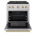 ZLINE Autograph Edition 30 in. 4.2 cu. ft. Paramount Gas Range with 4 Burner DuoPro™ Cooktop and Convection Gas Oven in Satin Stainless Steel and Champagne Bronze Accents, Open Box-Good Condition