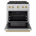 ZLINE Autograph Edition 30 in. 4.2 cu. ft. Paramount Gas Range with 4 Burner DuoPro™ Cooktop and Convection Gas Oven in Satin Stainless Steel and Champagne Bronze Accents, Open Box-Great Condition