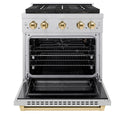 ZLINE Autograph Edition 30 in. 4.2 cu. ft. Paramount Gas Range with 4 Burner DuoPro™ Cooktop and Convection Gas Oven in Satin Stainless Steel and Polished Gold Accents, Open Box-Great Condition