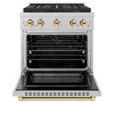 ZLINE Autograph Edition 30 in. 4.2 cu. ft. Paramount Gas Range with 4 Burner DuoPro™ Cooktop and Convection Gas Oven in Satin Stainless Steel and Polished Gold Accents, Open Box-Good Condition