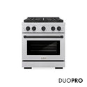 ZLINE Autograph Edition 30 in. 4.2 cu. ft. Paramount Gas Range with 4 Burner DuoPro™ Cooktop and Convection Gas Oven in Satin Stainless Steel and Matte Black Accents, Open Box-Good Condition