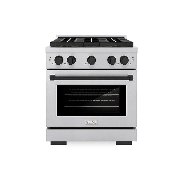 ZLINE Autograph Edition 30 in. 4.2 cu. ft. Paramount Gas Range with 4 Burner DuoPro™ Cooktop and Convection Gas Oven in Satin Stainless Steel and Matte Black Accents, Open Box-Great Condition