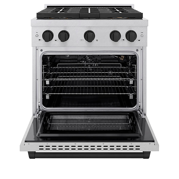 ZLINE Autograph Edition 30 in. 4.2 cu. ft. Paramount Gas Range with 4 Burner DuoPro™ Cooktop and Convection Gas Oven in Satin Stainless Steel and Matte Black Accents, Open Box-Great Condition