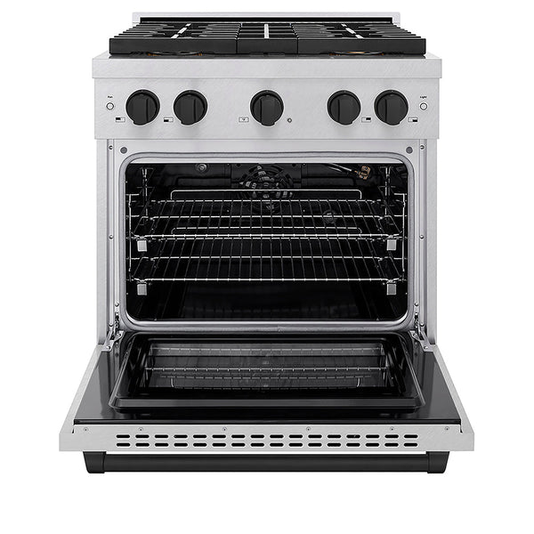 ZLINE Autograph Edition 30 in. 4.2 cu. ft. Paramount Gas Range with 4 Burner DuoPro™ Cooktop and Convection Gas Oven in Satin Stainless Steel and Matte Black Accents, Open Box-Good Condition