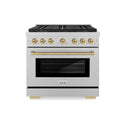 ZLINE Autograph Edition 36 in. 5.2 cu. ft. Paramount Gas Range with 6 Burner DuoPro™ Cooktop and Convection Gas Oven in Satin Stainless Steel and Champagne Bronze Accents, Open Box-Good Condition