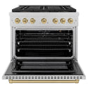 ZLINE Autograph Edition 36 in. 5.2 cu. ft. Paramount Gas Range with 6 Burner DuoPro™ Cooktop and Convection Gas Oven in Satin Stainless Steel and Champagne Bronze Accents, Open Box-Good Condition