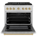ZLINE Autograph Edition 36 in. 5.2 cu. ft. Paramount Gas Range with 6 Burner DuoPro™ Cooktop and Convection Gas Oven in Satin Stainless Steel and Champagne Bronze Accents (PSGRSZ-36-CB)