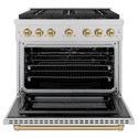 ZLINE Autograph Edition 36 in. 5.2 cu. ft. Paramount Gas Range with 6 Burner DuoPro™ Cooktop and Convection Gas Oven in Satin Stainless Steel and Champagne Bronze Accents, Open Box-Great Condition