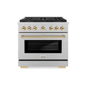 ZLINE Autograph Edition 36 in. 5.2 cu. ft. Paramount Gas Range with 6 Burner DuoPro™ Cooktop and Convection Gas Oven in Satin Stainless Steel and Polished Gold Accents, Open Box-Great Condition