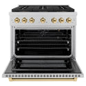 ZLINE Autograph Edition 36 in. 5.2 cu. ft. Paramount Gas Range with 6 Burner DuoPro™ Cooktop and Convection Gas Oven in Satin Stainless Steel and Polished Gold Accents, Open Box-Good Condition